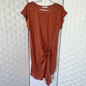MOD REF 100% Linen Gathered Ruched Asymmetrical Dress Women’s Size Small Salmon